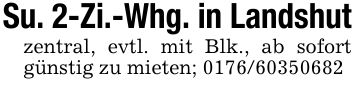 Su. 2-Zi.-Whg. in Landshutzentral, evtl. mit Blk., ab sofort günstig zu mieten; ***