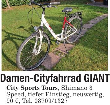 Damen-Cityfahrrad GIANTCity Sports Tours, Shimano 8Speed, tiefer Einstieg, neuwertig,90 €, Tel. ***