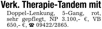 Verk. Therapie-Tandem mitDoppel-Lenkung, 5-Gang, rot, sehr gepflegt, NP 3.100,- €, VB 650,- €, _ ***.