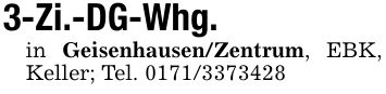 3-Zi.-DG-Whg.in Geisenhausen/Zentrum, EBK, Keller; Tel. ***