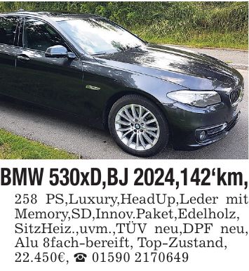 BMW 530xD,BJ 2024,142'km, 258 PS,Luxury,HeadUp,Leder mit Memory,SD,Innov.Paket,Edelholz, SitzHeiz.,uvm.,TÜV neu,DPF neu, Alu 8fach-bereift, Top-Zustand, 22.450€, _ ***