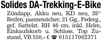 Solides DA-Trekking-E-BikeZündapp, Akku neu, KD neu, 28