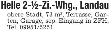 Helle 2-1/2-Zi.-Whg., Landau obere Stadt, 73 m², Terrasse, Garten, Garage, sep. Eingang in ZFH, Tel. ***