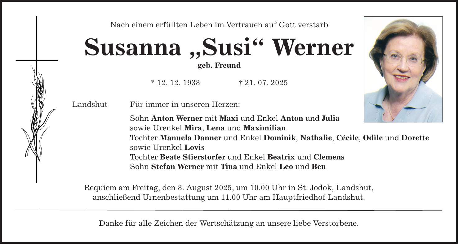 Nach einem erfüllten Leben im Vertrauen auf Gott verstarb Susanna 