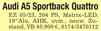 Audi A5 Sportback QuattroEZ 05/23, 204 PS, Matrix-LED, 19