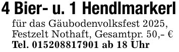 4 Bier- u. 1 Hendlmarkerlfür das Gäubodenvolksfest 2025,Festzelt Nothaft, Gesamtpr. 50,- €Tel. *** ab 18 Uhr
