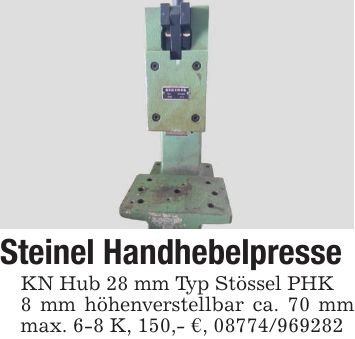 Steinel Handhebelpresse KN Hub 28 mm Typ Stössel PHK 8 mm höhenverstellbar ca. 70 mm max. 6-8 K, 150,- €, ***