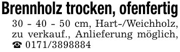 Brennholz trocken, ofenfertig*** cm, Hart-/Weichholz, zu verkauf., Anlieferung möglich, _ ***