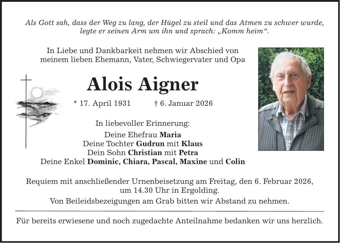 Als Gott sah, dass der Weg zu lang, der Hügel zu steil und das Atmen zu schwer wurde, legte er seinen Arm um ihn und sprach: 