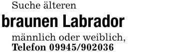 Suche älterenbraunen Labradormännlich oder weiblich,Telefon ***