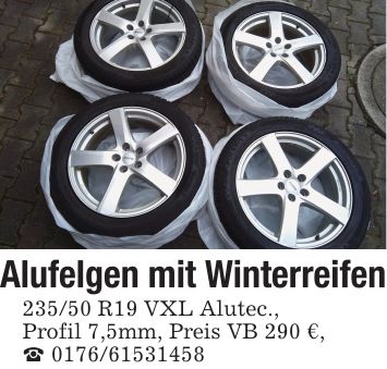 Alufelgen mit Winterreifen235/50 R19 VXL Alutec.,Profil 7,5mm, Preis VB 290 €,_ ***