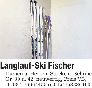Langlauf-Ski Fischer Damen u. Herren, Stöcke u. Schuhe Gr. 39 u. 42, neuwertig, Preis VB, T: *** o. ***