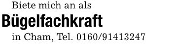 Biete mich an alsBügelfachkraft in Cham, Tel. ***