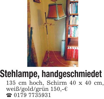 Stehlampe, handgeschmiedet 135 cm hoch, Schirm 40 x 40 cm, weiß/gold/grün 150,-€ _ ***