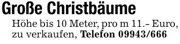 Große ChristbäumeHöhe bis 10 Meter, pro m 11.- Euro,zu verkaufen, Telefon ***