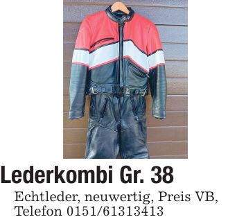 Lederkombi Gr. 38 Echtleder, neuwertig, Preis VB, Telefon ***