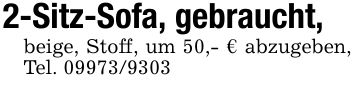2-Sitz-Sofa, gebraucht, beige, Stoff, um 50,- € abzugeben, Tel. ***