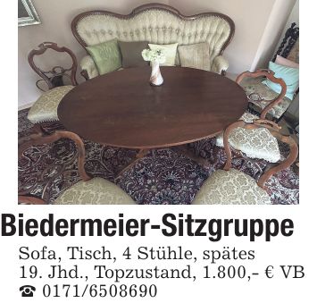 Biedermeier-Sitzgruppe Sofa, Tisch, 4 Stühle, spätes 19. Jhd., Topzustand, 1.800,- € VB _ ***