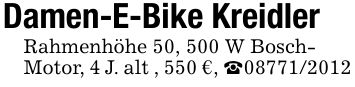 Damen-E-Bike KreidlerRahmenhöhe 50, 500 W Bosch-Motor, 4 J. alt , 550 €, _***