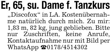 Er, 65, su. Dame f. Tanzkurs