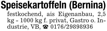 Speisekartoffeln (Bernina)festkochend, ais Eigenanbau, 2,5 kg - 1000 kg f. privat, Gastro o. Industrie, VB, _ ***