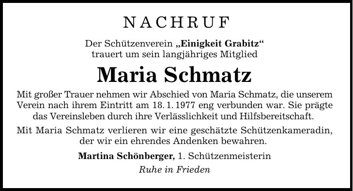 NACHRUF Der Schützenverein 