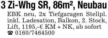3 Zi-Whg SR, 86m², NeubauEBK neu, 2x Tiefgaragen Stellpl. inkl. Ladesation, Balkon, 2. Stock, Lift, 1195,-€ KM + NK, ab sofort_ ***