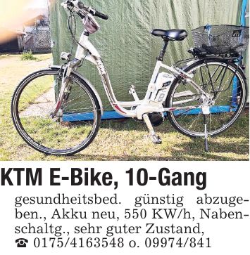 KTM E-Bike, 10-Gang gesundheitsbed. günstig abzugeben., Akku neu, 550 KW/h, Nabenschaltg., sehr guter Zustand, _ *** o. ***