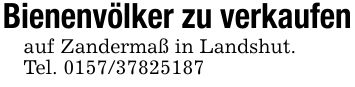 Bienenvölker zu verkaufen auf Zandermaß in Landshut. Tel. ***