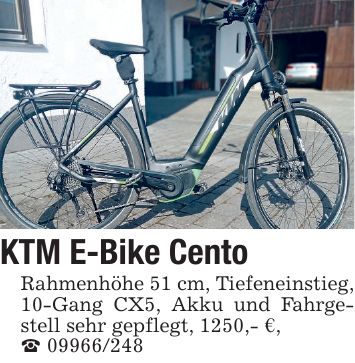 KTM E-Bike Cento Rahmenhöhe 51 cm, Tiefeneinstieg, 10-Gang CX5, Akku und Fahrgestell sehr gepflegt, 1250,- €, _ ***