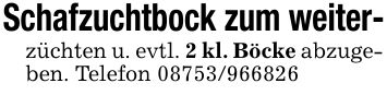Schafzuchtbock zum weiter-züchten u. evtl. 2 kl. Böcke abzugeben. Telefon ***