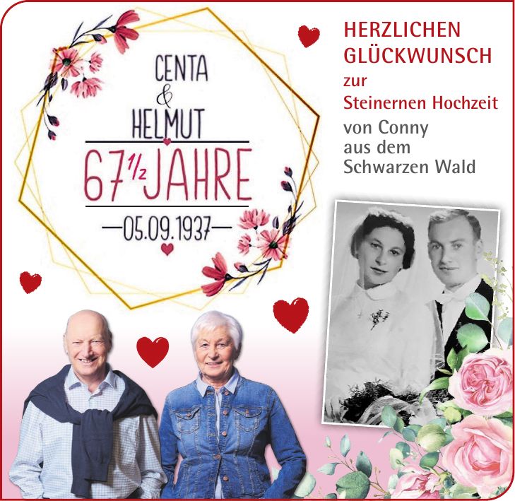 Herzlichen Glückwunsch zur Steinernen Hochzeit von Conny aus dem Schwarzen Wald