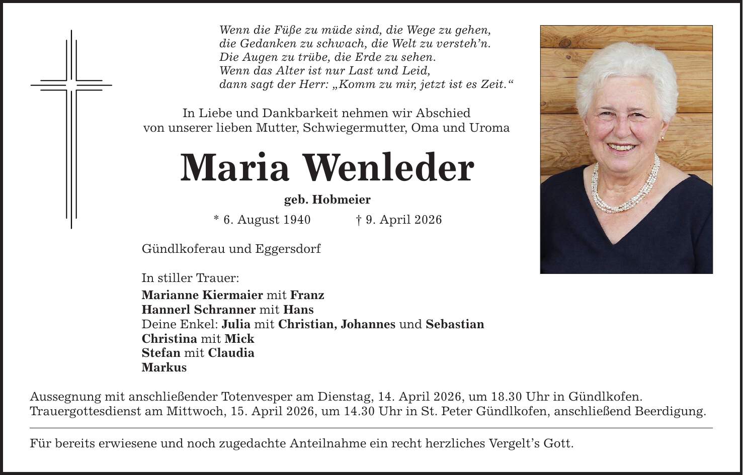 Wenn die Füße zu müde sind, die Wege zu gehen, die Gedanken zu schwach, die Welt zu versteh'n. Die Augen zu trübe, die Erde zu sehen. Wenn das Alter ist nur Last und Leid, dann sagt der Herr: 