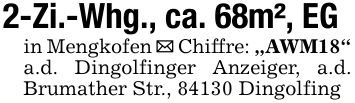 2-Zi.-Whg., ca. 68m², EG in Mengkofen _ Chiffre: 