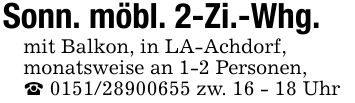 Sonn. möbl. 2-Zi.-Whg.mit Balkon, in LA-Achdorf,monatsweise an 1-2 Personen, _ *** zw. 16 - 18 Uhr