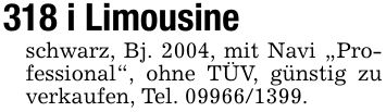 318 i Limousineschwarz, Bj. 2004, mit Navi 