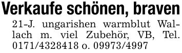 Verkaufe schönen, braven21-J. ungarishen warmblut Wallach m. viel Zubehör, VB, Tel. *** o. ***