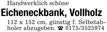 Handwerklich schöneEicheneckbank, Vollholz112 x 152 cm, günstig f. Selbstabholer abzugeben. _ ***