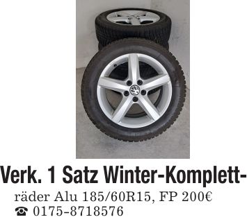 Verk. 1 Satz Winter-Komplett- räder Alu 185/60R15, FP 200€ _ ***