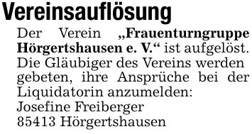 VereinsauflösungDer Verein 