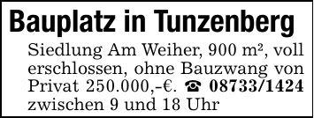 Bauplatz in TunzenbergSiedlung Am Weiher, 900 m², voll erschlossen, ohne Bauzwang von Privat 250.000,-€. _ *** zwischen 9 und 18 Uhr