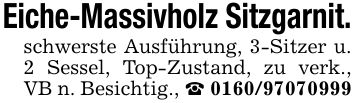 Eiche-Massivholz Sitzgarnit. schwerste Ausführung, 3-Sitzer u. 2 Sessel, Top-Zustand, zu verk., VB n. Besichtig., _ ***