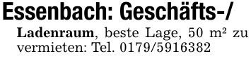 Essenbach: Geschäfts-/Ladenraum, beste Lage, 50 m² zu vermieten: Tel. ***